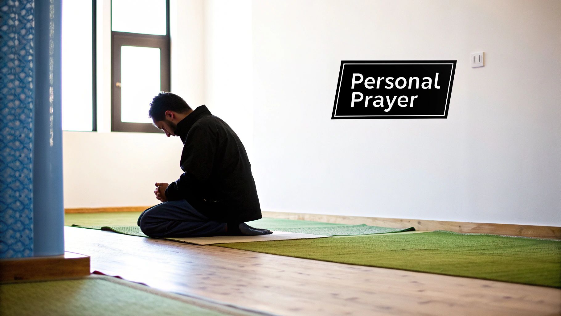 A person praying peacefully with hands clasped